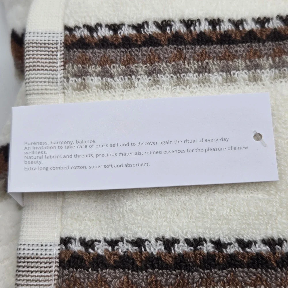 Felpinter 6pc Cotton Bath Hand Towel Set Chevron Stripe Cream Brown Portugal